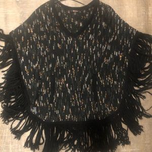 Multicolor fringe poncho